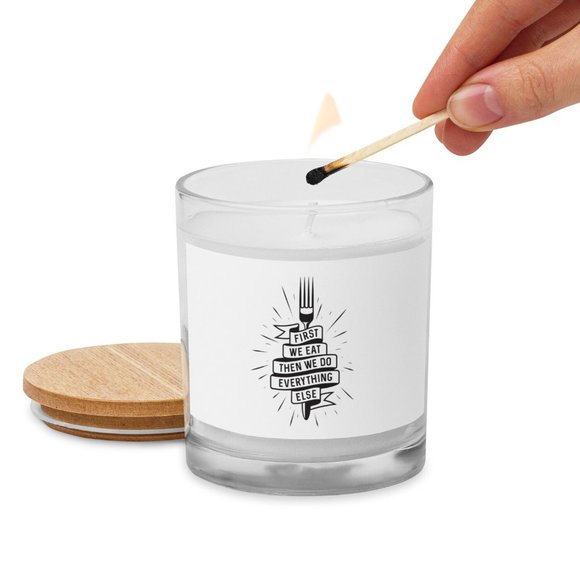"First we eat, then we do everything else" Elegant Glass jar candle - Picture 1 of 2